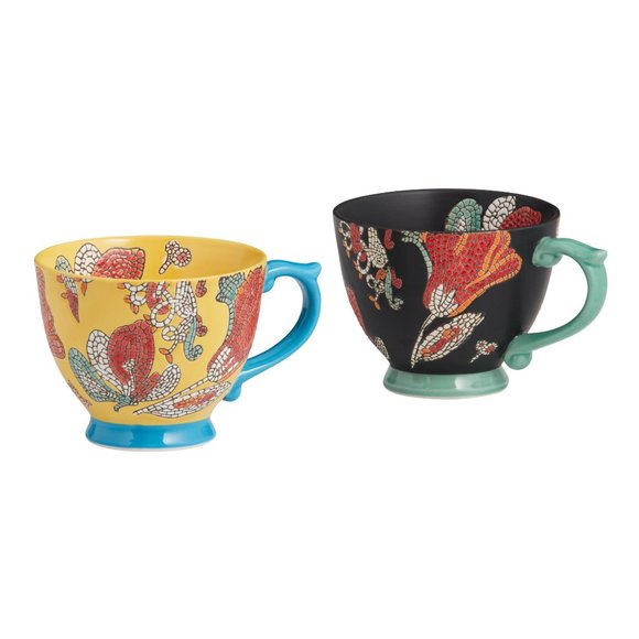 Hand Painted Floral Mosaic Mugs Set Of 2 - Picture 2 of 2